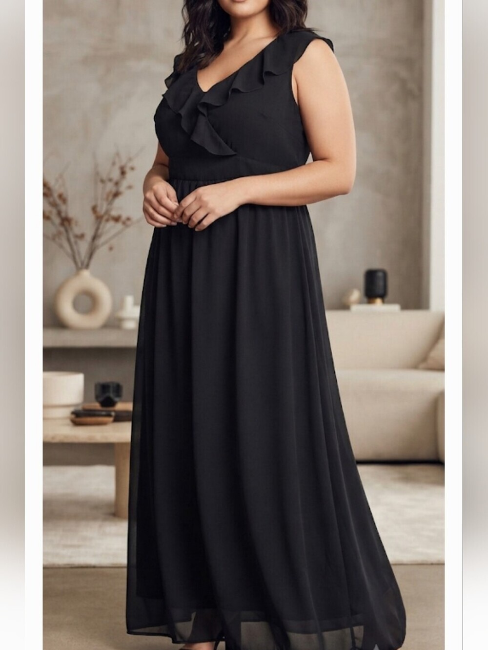 City Chic Women V Ruffle Neck Dress plus size M/18